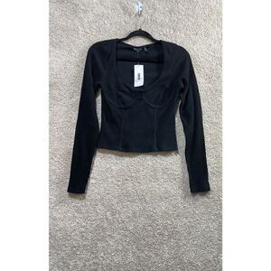 ASOS DESIGN NWT Ribbed Bust Seam Detail Corset Long Sleeve Top in Black Size 6